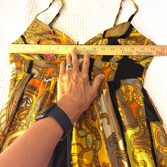💎Vintage  Trina Turk Orange Yellow Sundress Sleeveless Spaghetti Strap - Picture 6 of 11